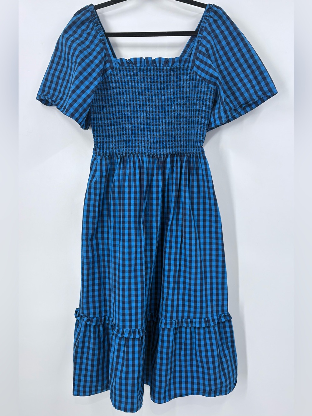 Draper James Women's  Blue Gingham Deana Smocked Midi Dress